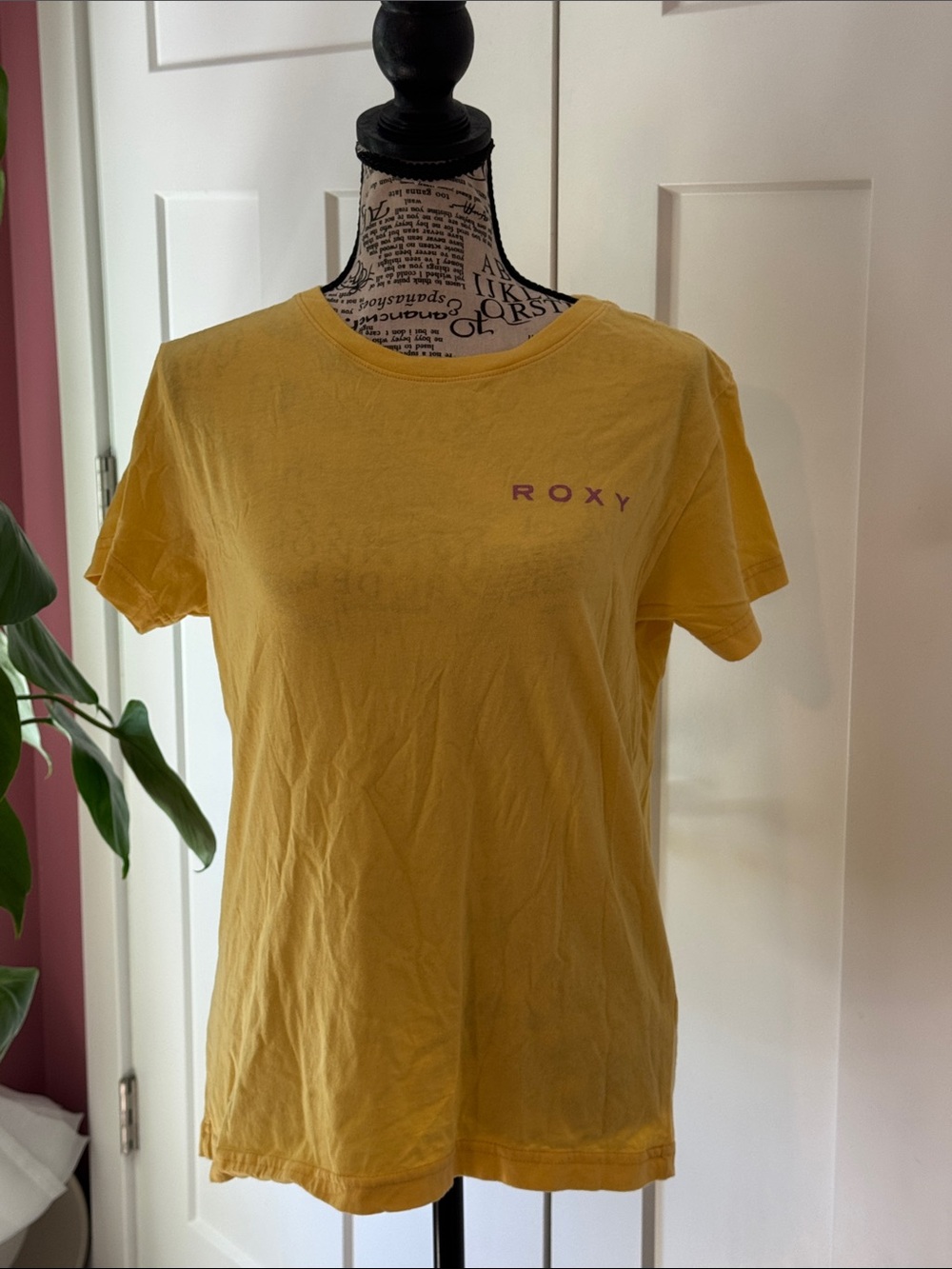 Roxy Yellow Short-Sleeve Crewneck Tee with Pink Logo